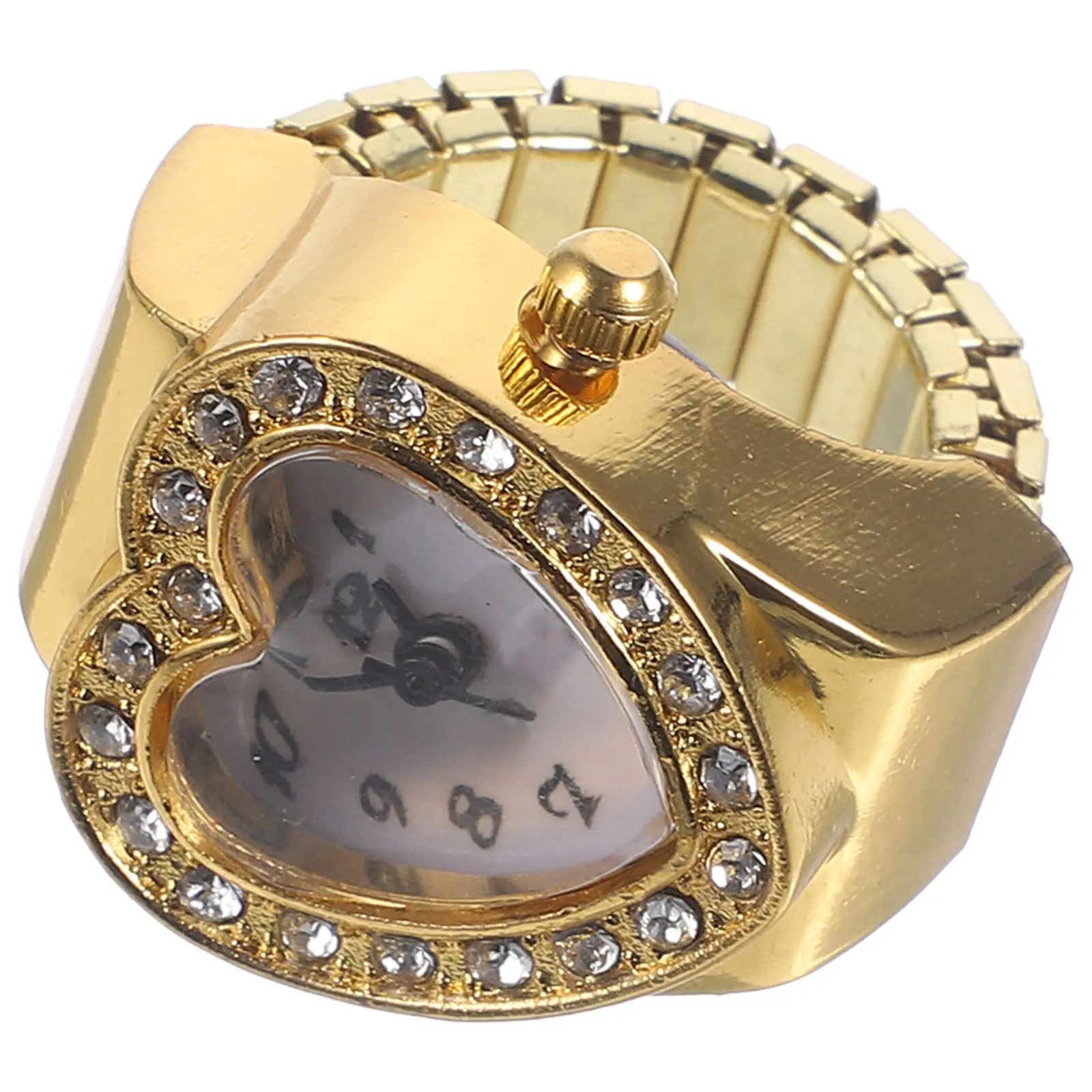 Women Finger Watch Heart Shape Ring Watch Fashion Glitter Design Suitable for Most Finger Sizes Perfect Gift for Her