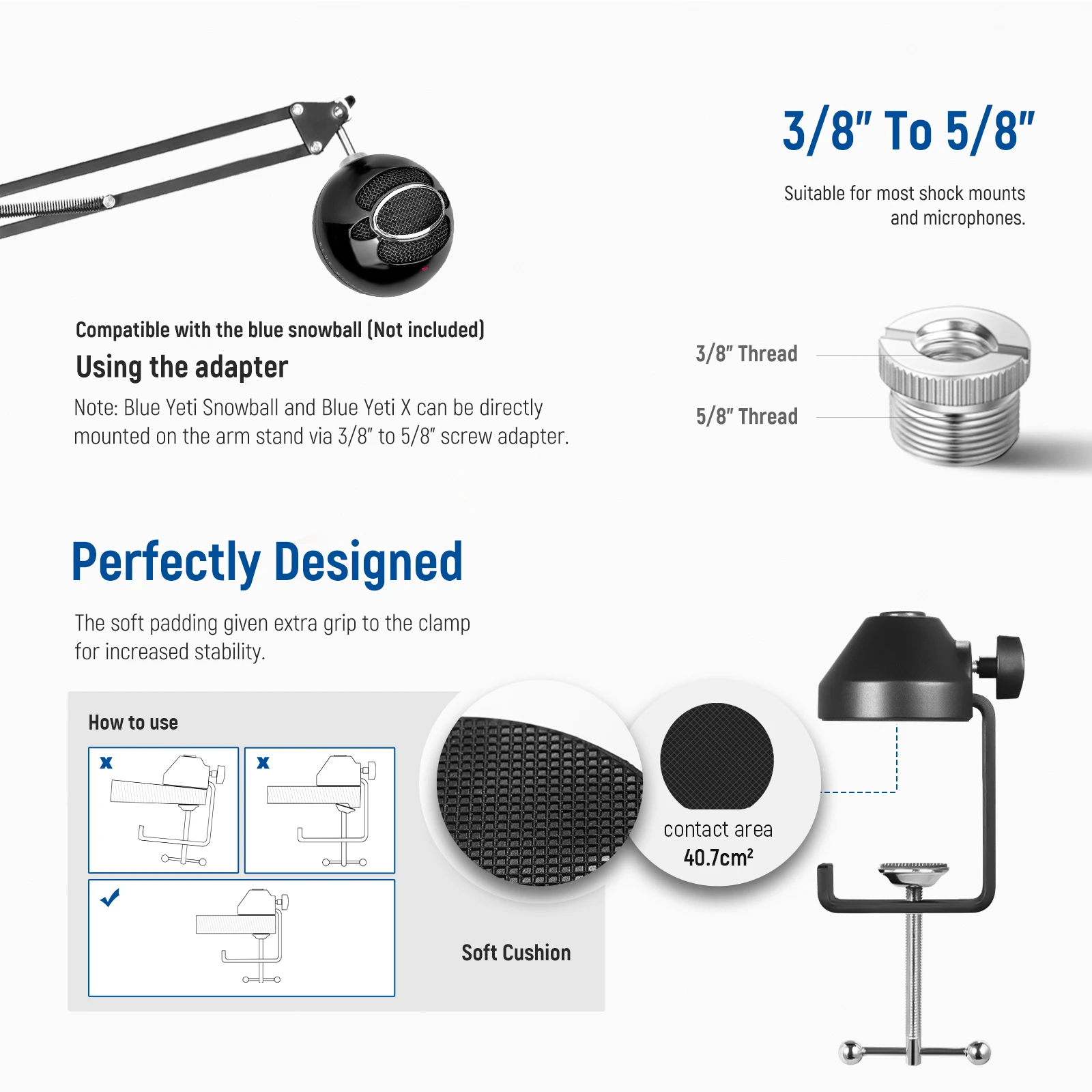 Подставка для микрофона Neewer, подвесная стрела для ножниц, стойка для микрофона с винтами от 3/8 до 5/8 дюйма и кабельными стяжками, совместимая с Yeti X