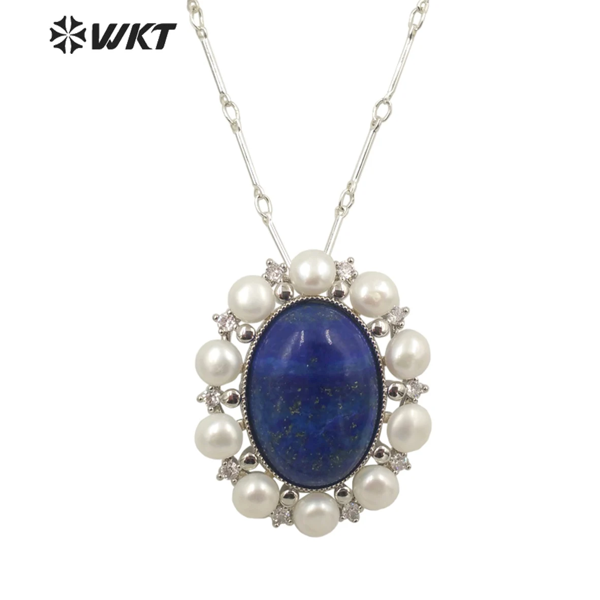 WT-MN978 WKT Gorgeous Natural Stone  Necklace Pearl Zircon Mix and Match Flower Shape Pendant Silver Plated Chain Women Jewelry