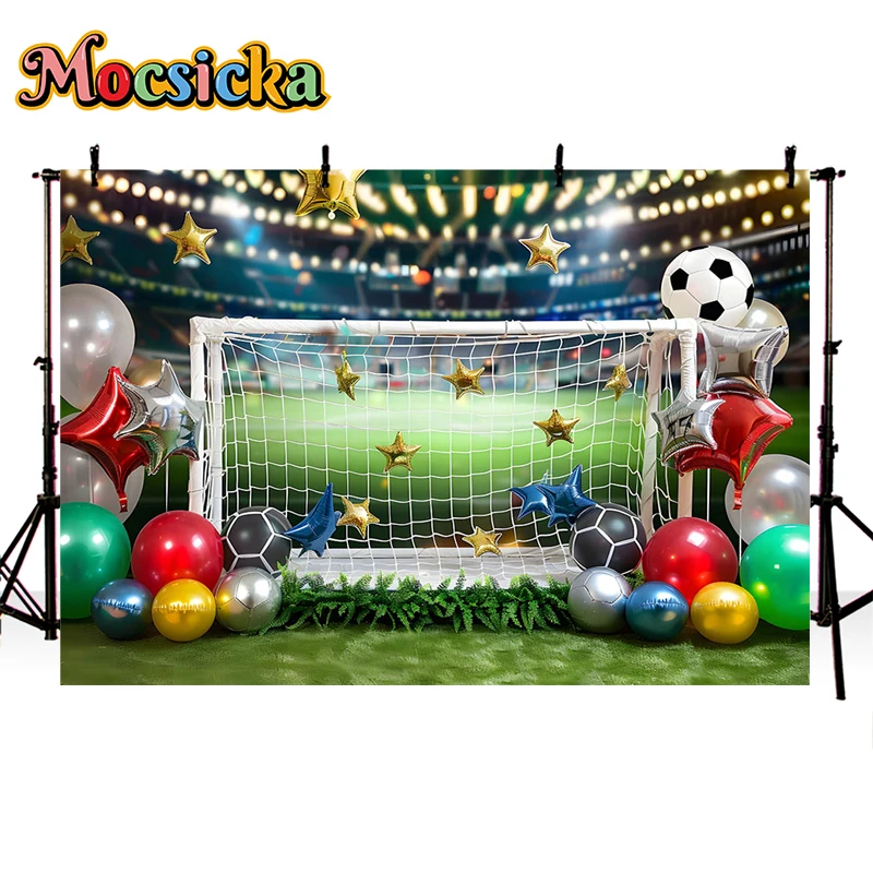 Mocsicka Photography Background Green Football Stadium Balloon Decor Cake Smash Kids Birthday Party Backdrop Photo Studio