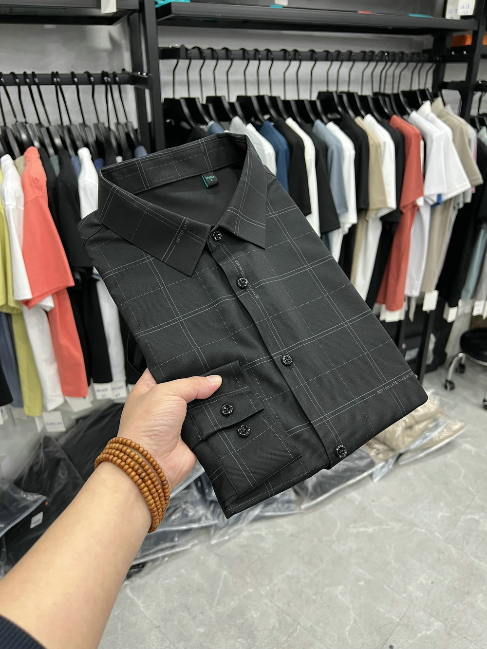 

New Spring Long Sve irt Sl Comfortable Skin-Friendly No Tag High Elastici Smooth Plaid Casual Sle Men's irt