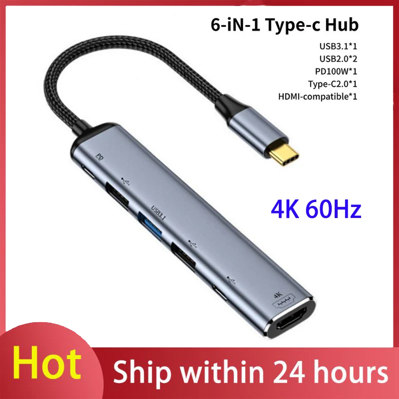 USB C HUB 4K 60Hz Type C to HDMI-compatible 2.0 PD 100W Adapter For Macbook Air Pro iPad Pro M2 M1 PC Accessories USB 3.0 HUB