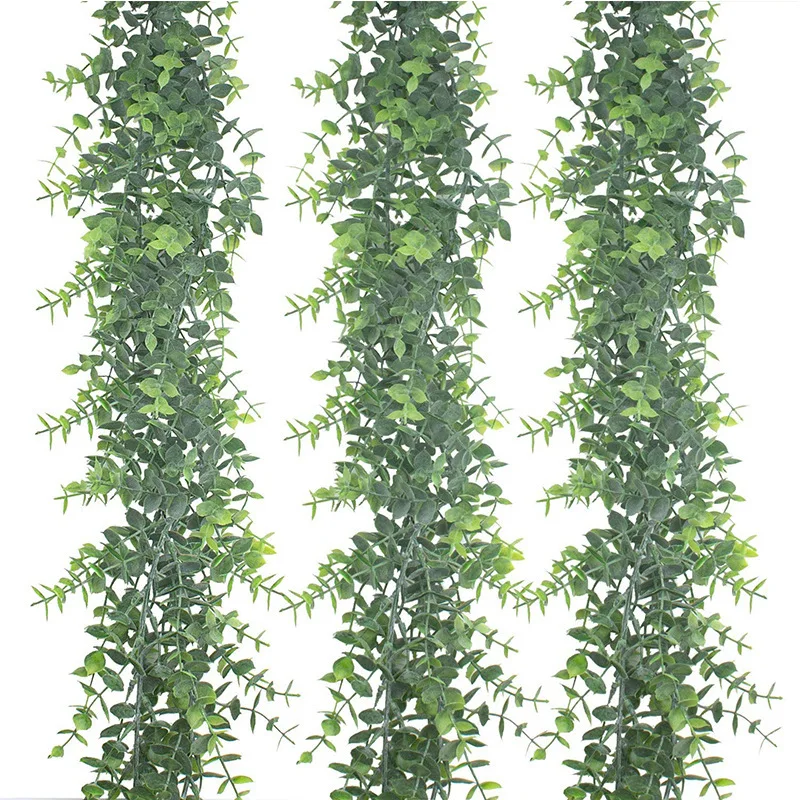 Guirxiété de Vignes d'Eucalyptus Artificielles en Rotin Vert, Fausses Plantes de Face, Toile de Fond de Mariage, Jardin, Décorations Murales pour la Maison, 180cm, 1 à 3 Pièces