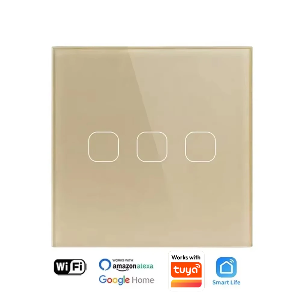 EU/UK Standard Works with Tuya Smart Life Glass Panel Light Touch Switch Voice Control Light Wireless Touch Wall Switch