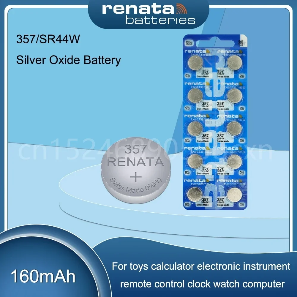 Renata 357 SR44W 303 AG13 LR44W LR44 1.55V Silver Oxide Watch Battery for Headphone Scale Toys Swiss Made Button Coin Cells