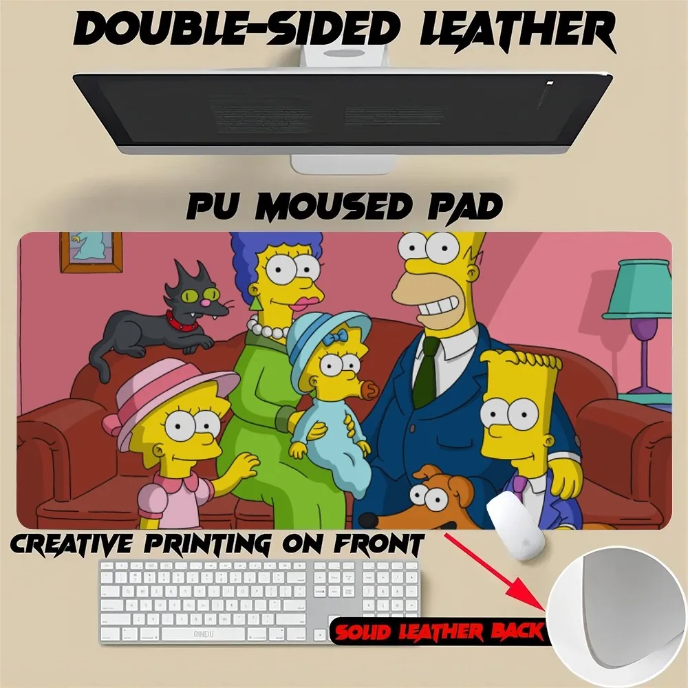 The S-Simpsons Mouse Pad Gamer Mouse safely Pad Size For Office Mat Desk Waterproof Table Mat Gameing PU Leather XXL