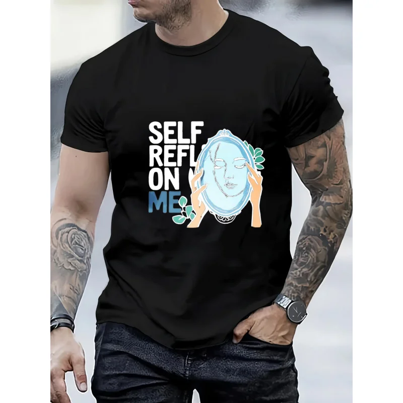 

Men's T-Shirt Black Self Reflect On Me Printed Pattern & Text High Quality Cotton 180g