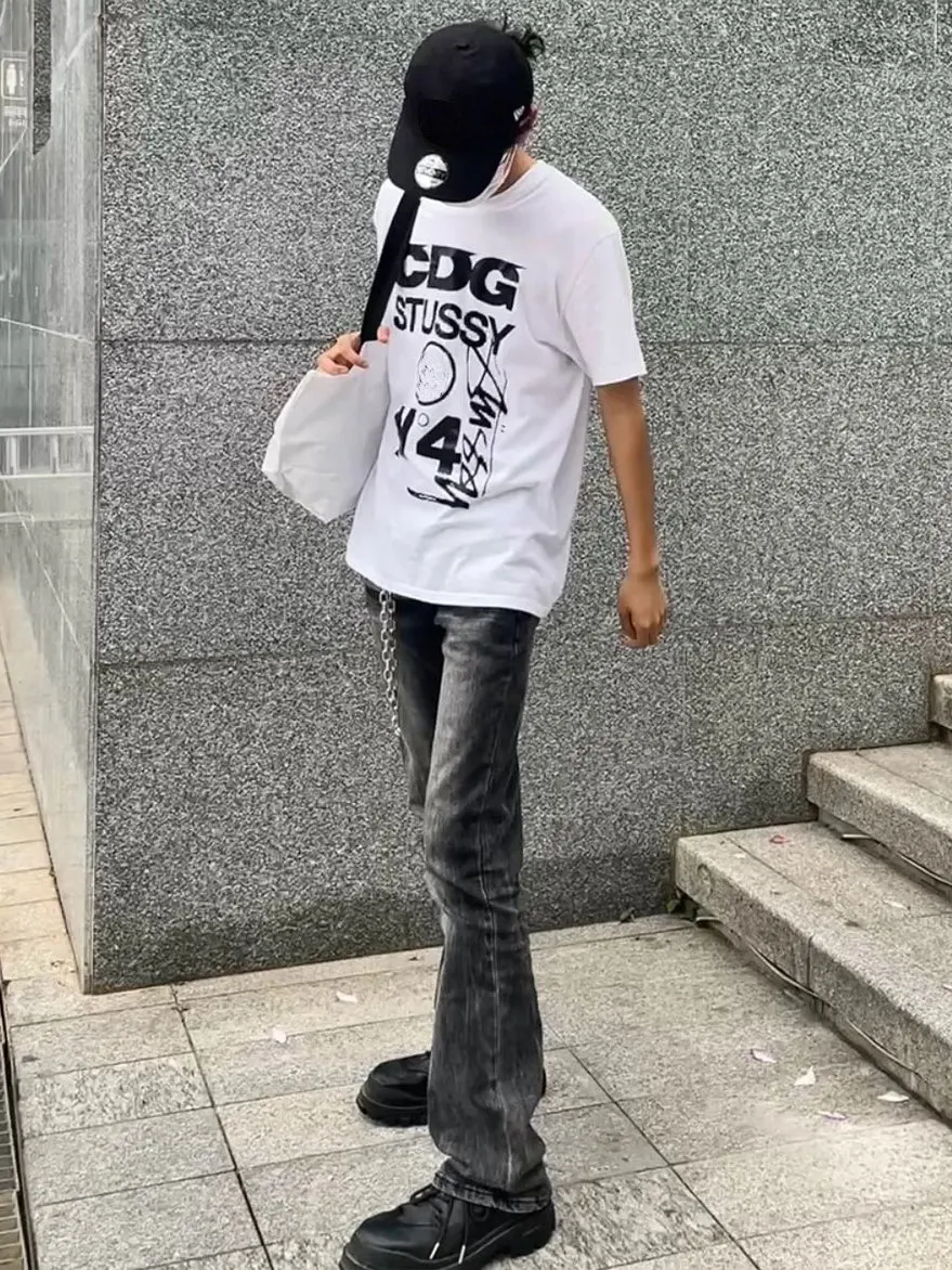 Cleanfit سليم صالح ey Bla الدينيم الجينز الرجال شارع العليا Sle مطاطا عارضة السراويل الطويلة مستقيم الساق أنبوب السراويل