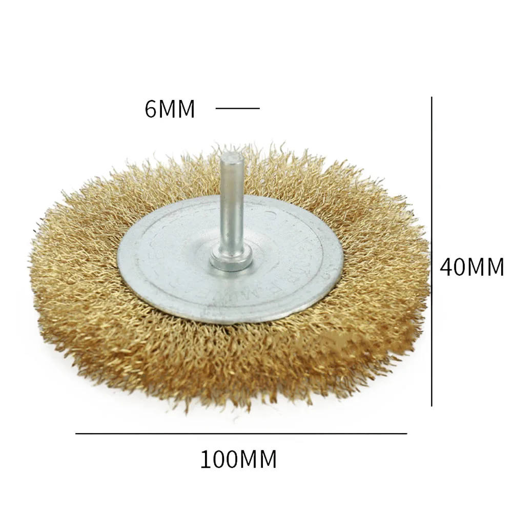 6mm Shank Copper Plating Stainless Steel Wire Wheel Brush Grinder Rotary Tool For Rust Paint Removal Descaling Deburring