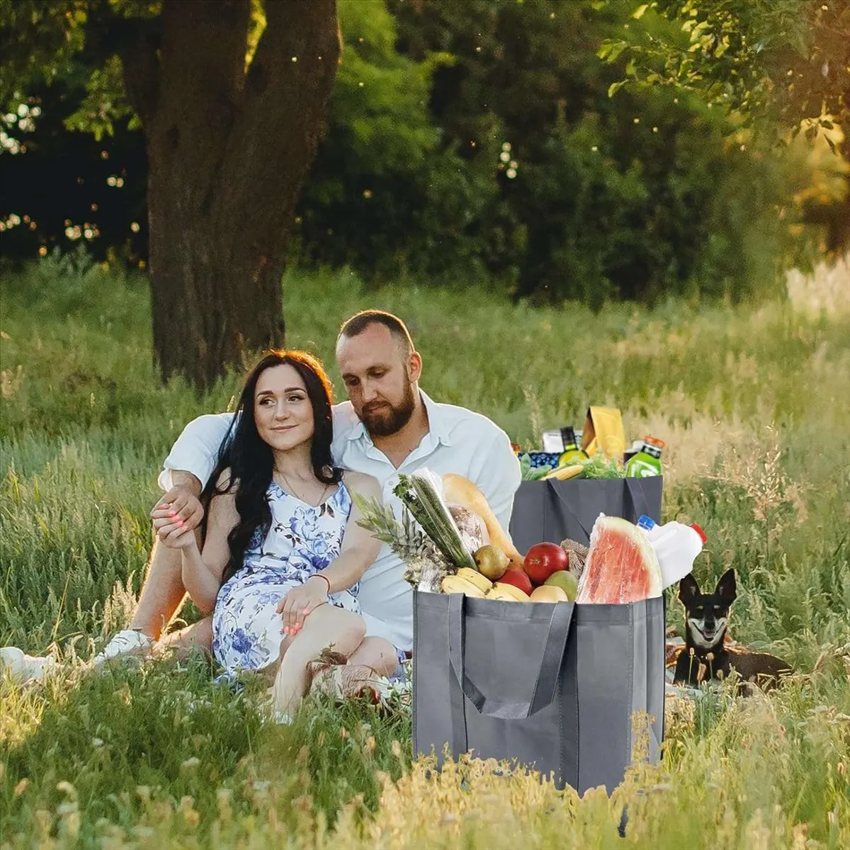 ABQR 35L Reusable Grocery Bags with Long Handles, 10 Pack Foldable Reusable Shopping Bags, Grocery Bulk Tote Bags Grey