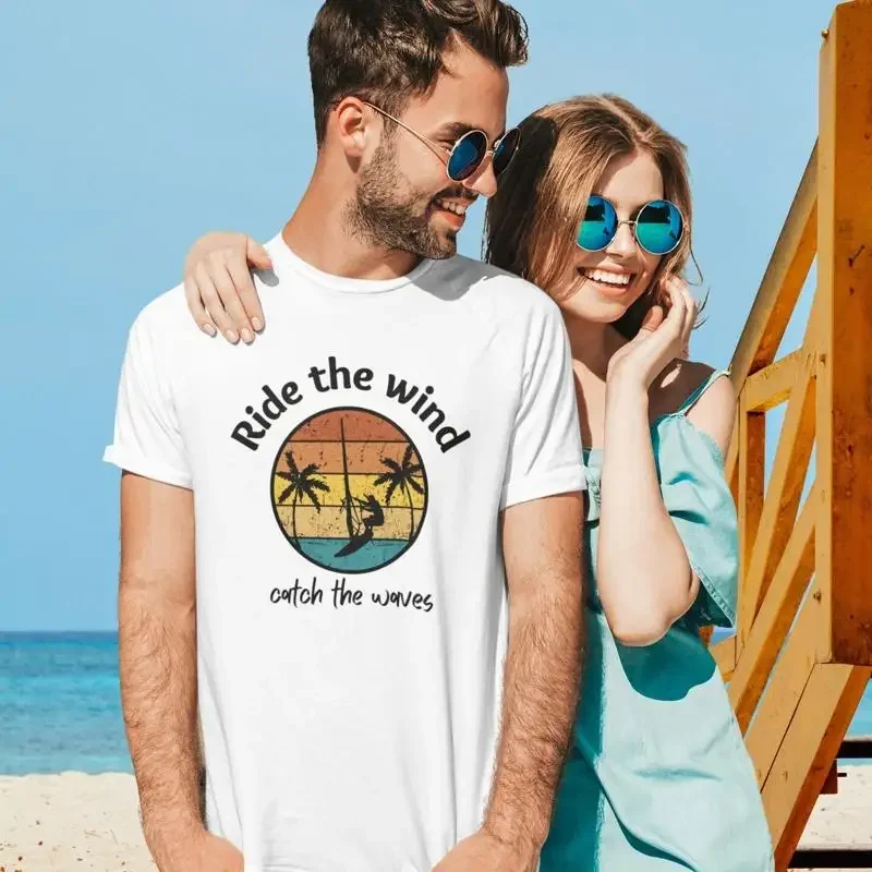 Windsurfer T shirt Ride The Wind Catch Waves Minimalist Surfer Windsurfing Sailboat Outdoorsy Retro Distressed