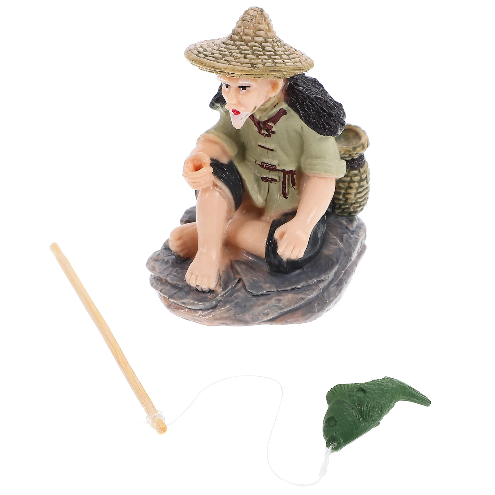

Elderly Fisherman Ornaments PVC Decorative Statue Mini Figurines Home Decor Bonsai Adorn Fish Tank Lifelike Realistic Stylish