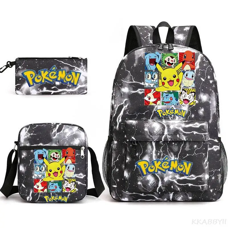 3pcs POKEMON GO Backpack Women Men Laptop Backpack Capacity Pikachu School Bags Mochila for Teenagers Boys Girls Backpack Travel