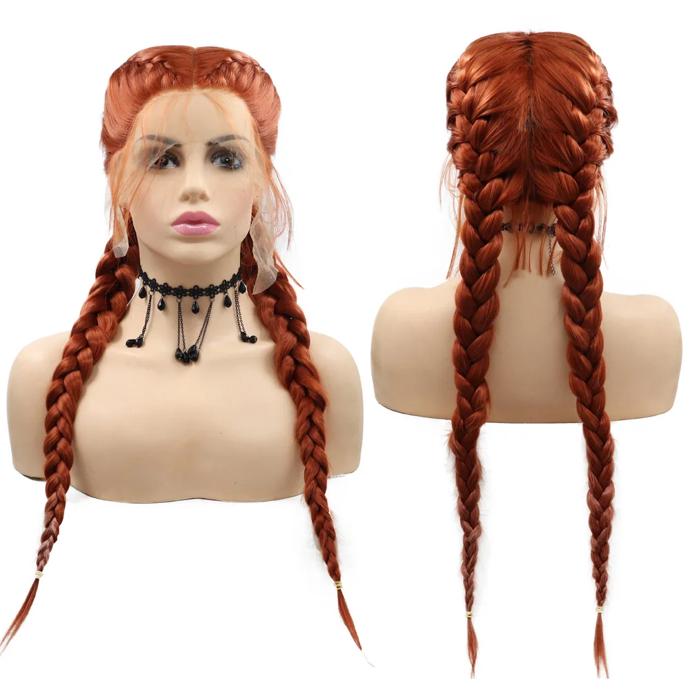 360# Colors Synthetic Lace Front Wigs for Women Drag Queen Two Braided Wigs High Temperature Natural Hair for Women Wear