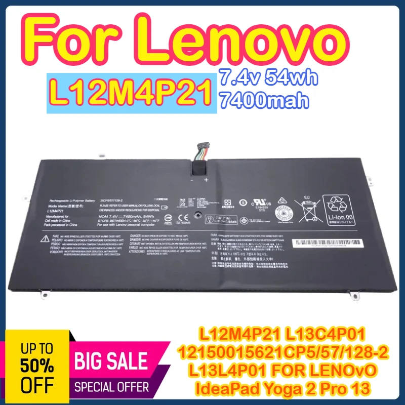 

L12M4P21 Laptop Battery For Lenovo Yoga 2 Pro 13 Inch 121500156 2ICP5/57/128-2 L13S4P21 2CP5/57/123-2 7.4V 7400mA