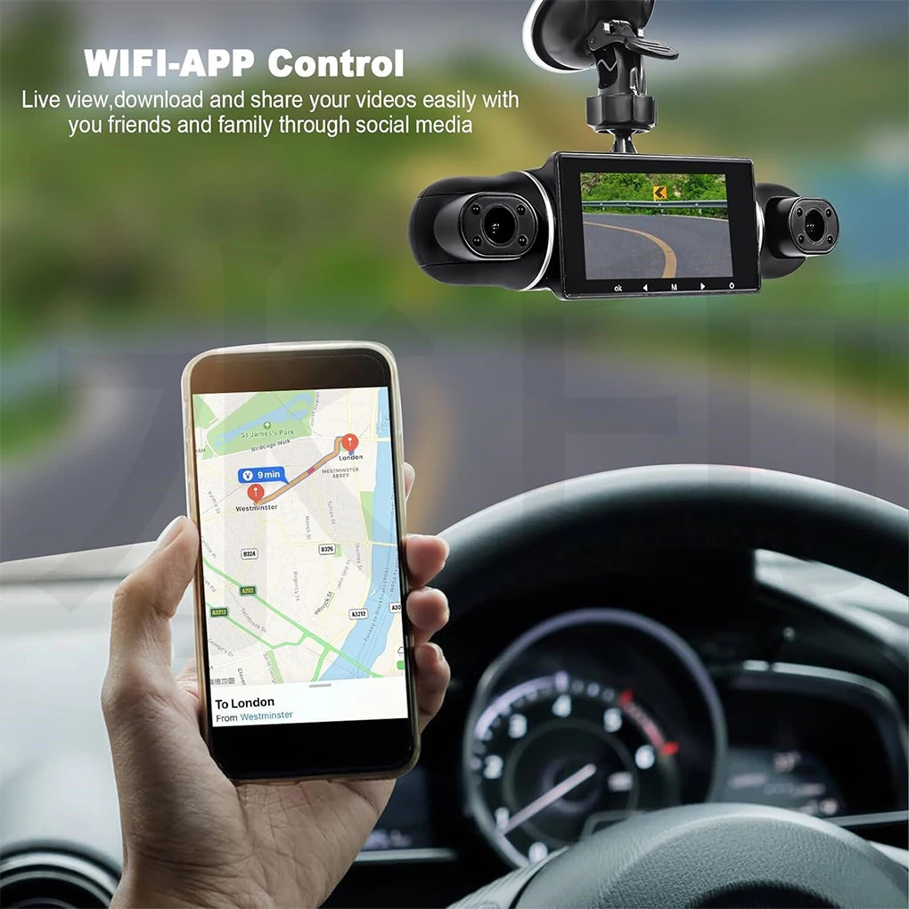 4-канальная автомобильная видеорегистратор 360 °   Камера вращения вождения 1080P, циклическая запись ночного видения, 24-часовой монитор для парковки, поддержка GPS, Wi-Fi