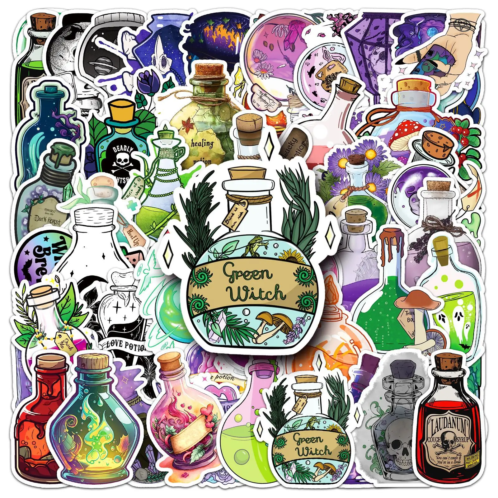 50-100PCS Magic Potion Graffiti Stickers Cartoon Creative Waterproof Decals for Luggage Notebok Skateboard Fantasy Journal Decor