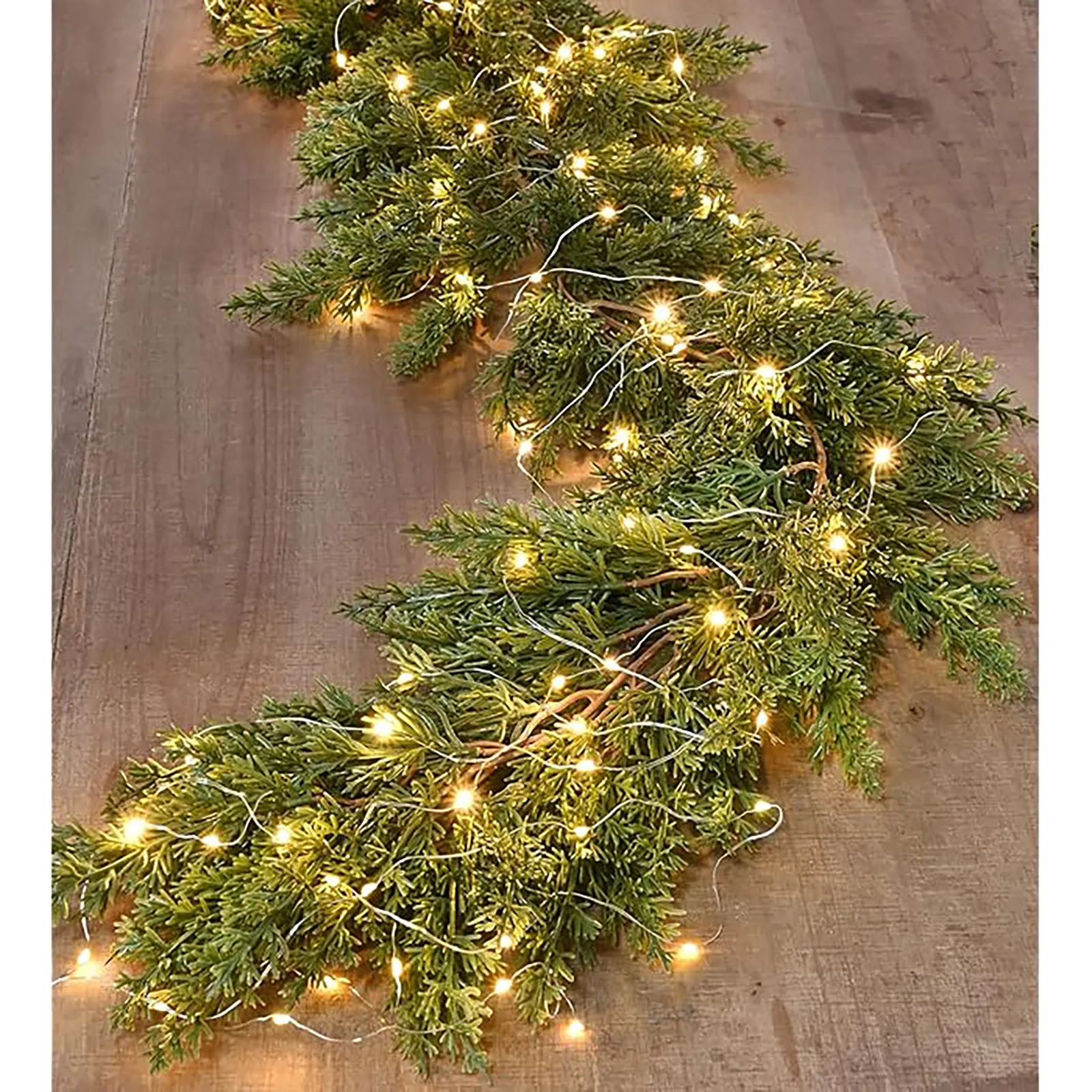 

6ft Simulated Plant Christmas Decor Simulation Pine and Cypress Decoration Rattan With 30 LED Light Green Rattan Ornaments