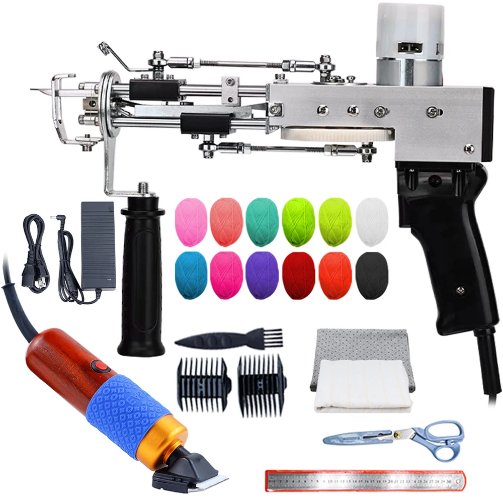 2 em 1 tapete elétrico tufos arma loop pilha corte pilha starter kit arma de mão tecelagem flocagem máquinas tufting tapete arma ferramenta