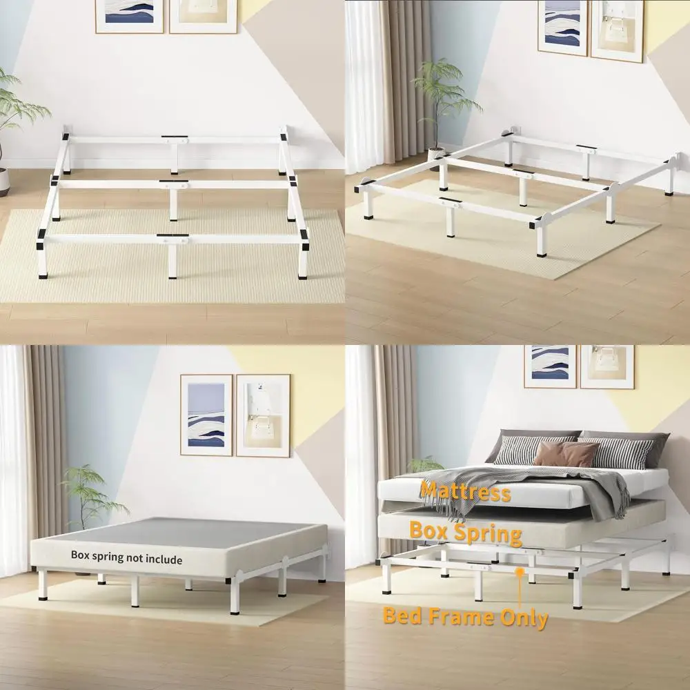 

Металлическая кровать King Size с 9 опорными ножками, высотой 8 дюймов, простая сборка, белая.