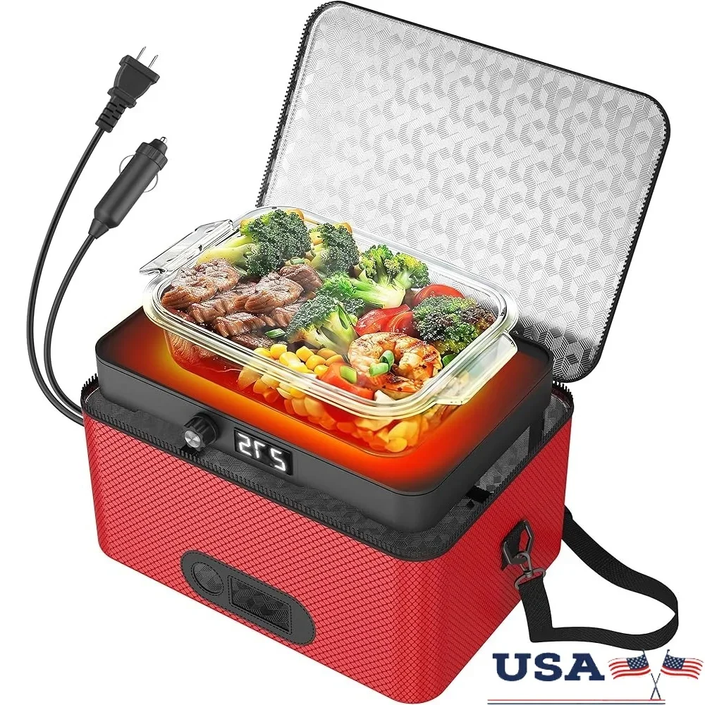 Portable Electric Oven Food Warmer 12V 24V 110V240V Mini Heated Lunch Box Reheat Cook Meal Anywhere Auto Temperature Control