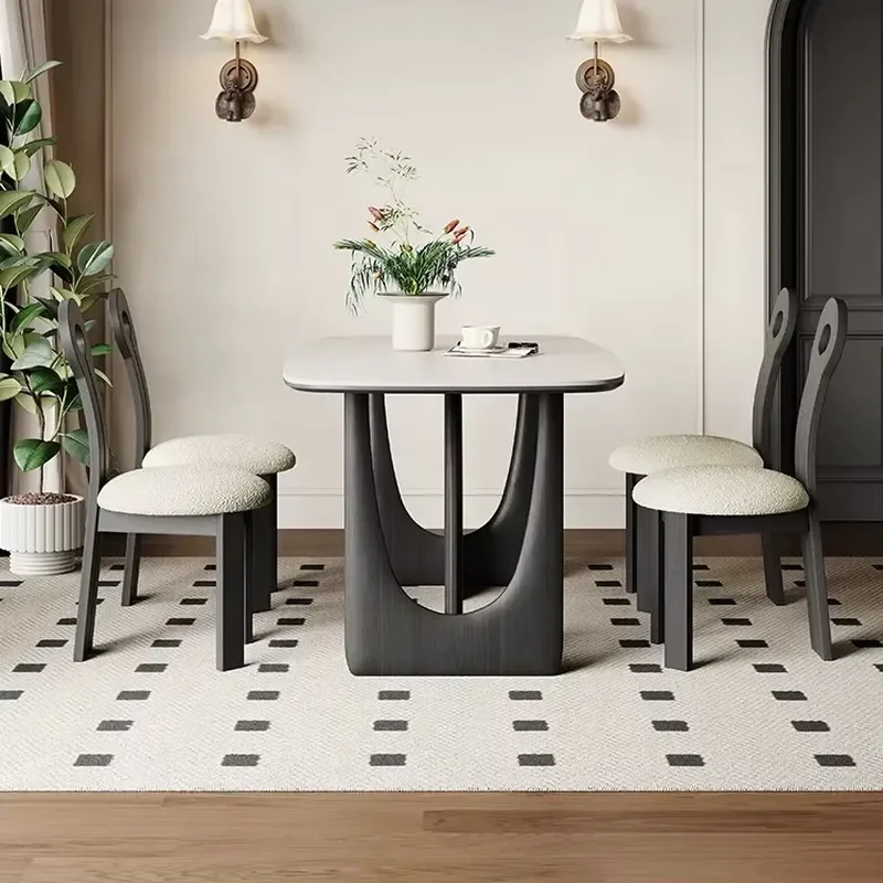 Zayshine French Retro Solid Wood Table Legs Rectangle Table Sintered Stone Marble Designer Restaurant Furniture