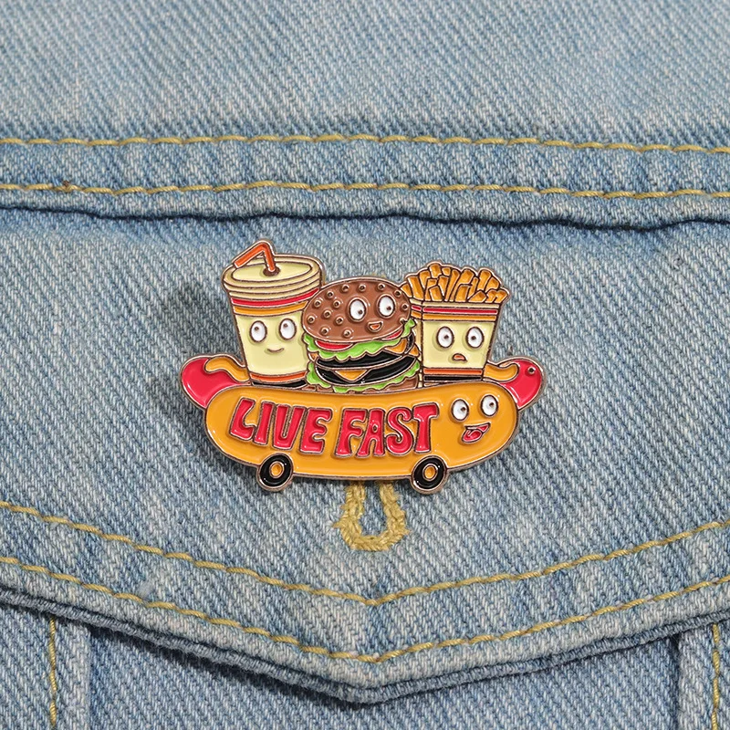 Nueva serie de alimentos broche hot dog hamburguesa patatas fritas cola versátil broche aleación metal broche al por mayor