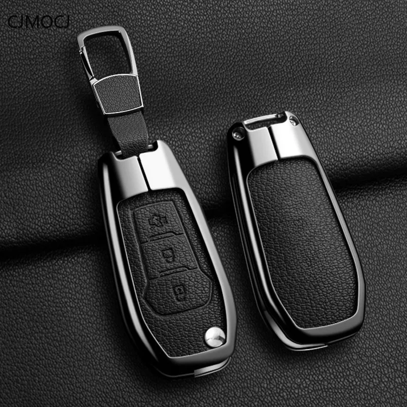 حافظة غطاء مفتاح من سبائك الزنك الفاخر لسيارة Ford Mondeo/Escape/Edge/Explorer/Focus (2023 موديلات) - سلسلة مفاتيح واقية على شكل قذيفة مفتاح فوب