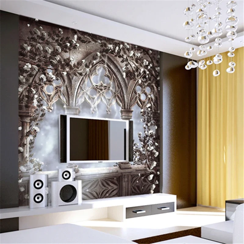 beibehang European-style palace large murals TV background wallpaper personalized custom wallpaper 3d stereoscopic video
