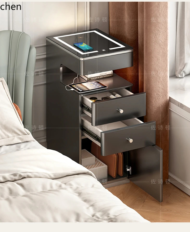 

ZML smart bedside table tempered glass countertop wireless charging fingerprint lock locker