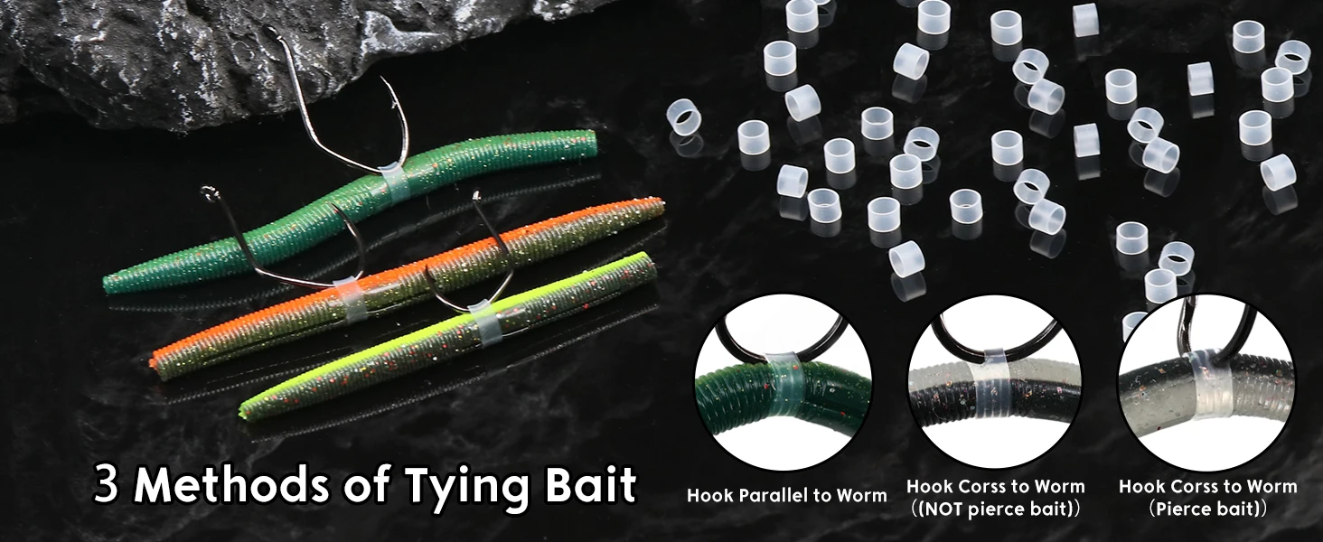 9 km 200–210 Stück verrückte Wurm-O'Ringe für verrückte Rigging-Senkos-Würmer aus weichem Kunststoff, Stickbaits, Silikon-Köder-Spar-O-Ringe – Detail 3