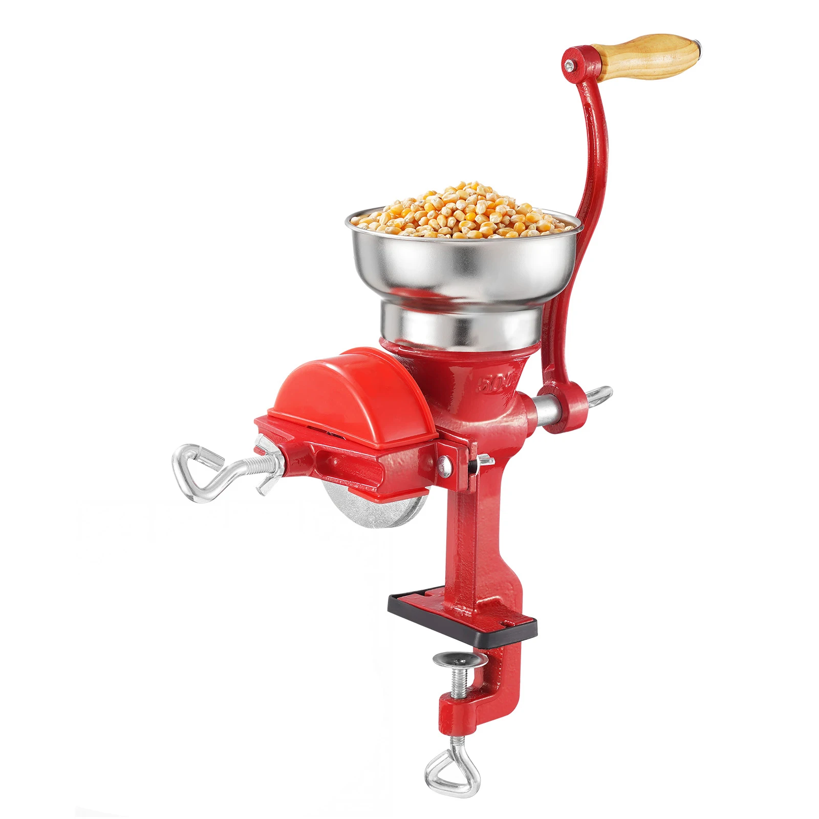 SucceBuy Manual Grain Mill with Low Hopper Hand-Crank Corn Grinder with Stable Table Clamp & Dust Cover for Grains Spices Nuts