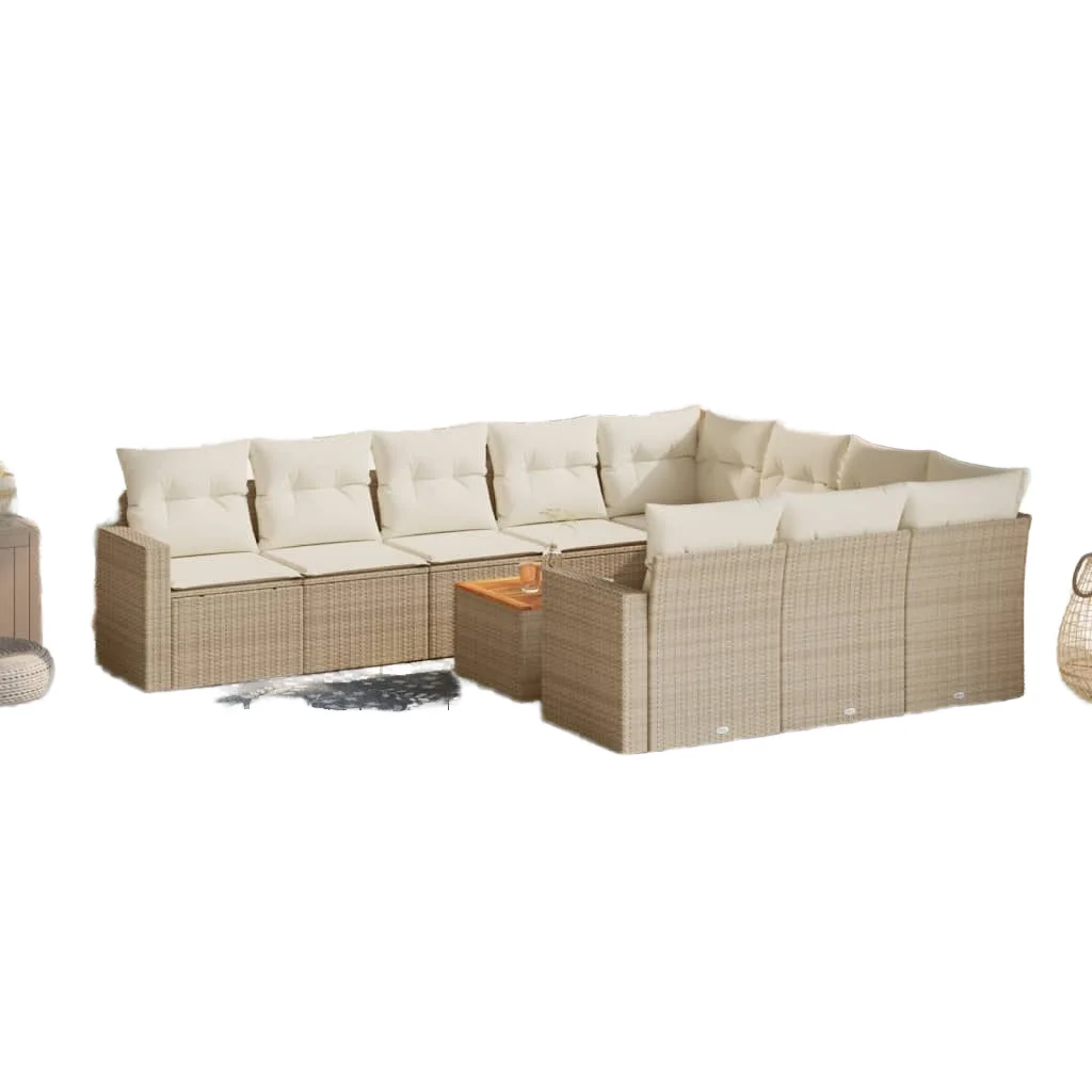 Outdoor Garden Sofa Set Beige Poly Rattan Modular 6 Seater Contemporary Design Wicker Frame Furniture