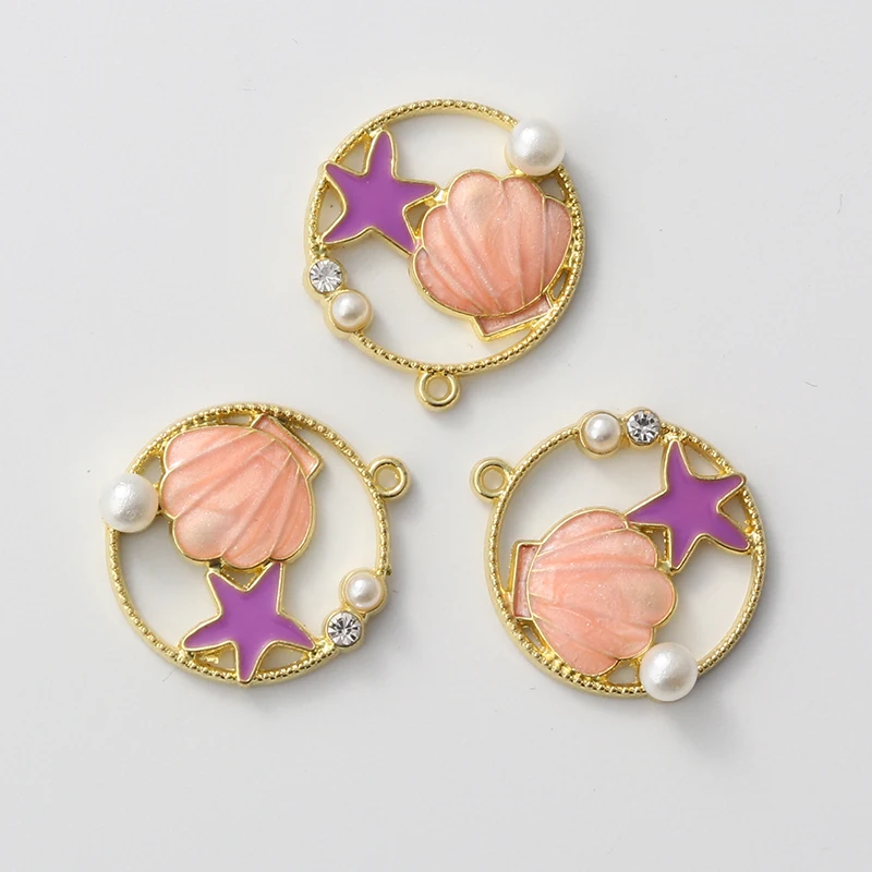 10pcs Pretty Enamel Charms Pearl Starfish Shell Two Colors Pendants For Making Necklace Key Chains Handmade DIY Jewelry Findings image 6