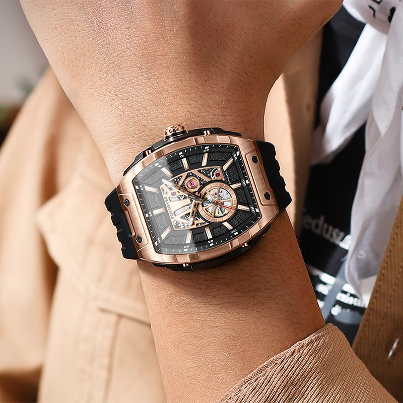 LIGE Men\'s Watches Luxury Tourbillon Automatic Mechanical Clock Male Wristwatch Waterproof Rubber Strap Luminous Watch Man +Box