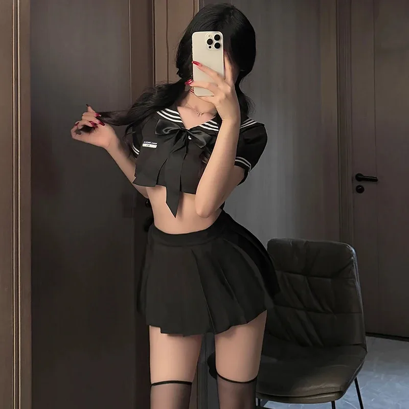 Sexy Jk Uniform Mini Top Skirt Roleplay Set Student Sailor Maids Outfit Woman Underwear Pleated Erotic Babydolls Cosplay Costume