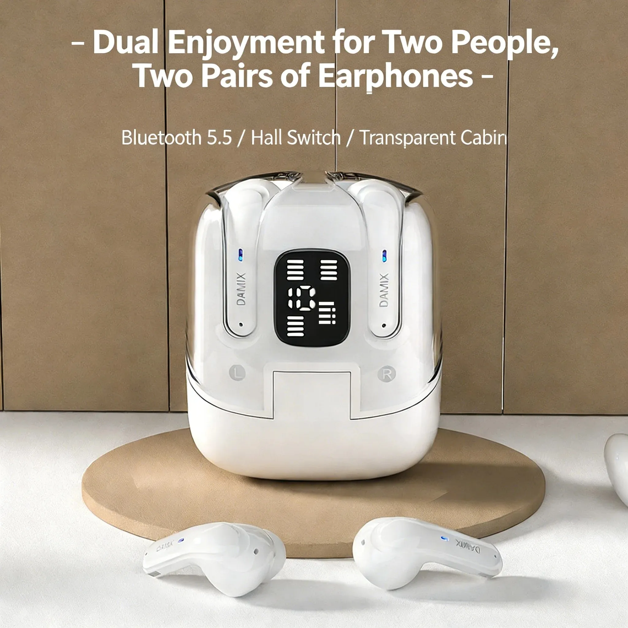Couple Wireless Bluetooth Earbuds 2 Pairs of Earphones Share Music HIFI Stereo With LED Digital Display For Gaming Sports