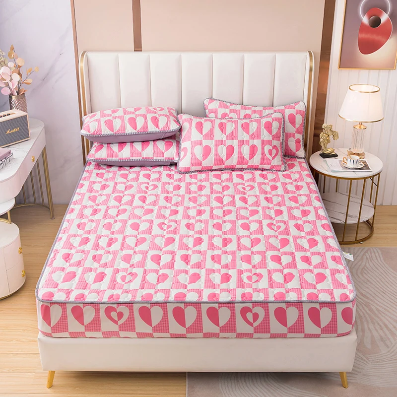 

1Pcs 100% Polyester Small Fresh Printed Fitted Sheet Mattress Cover Four Corners With Elastic Band Bed Sheet King Size