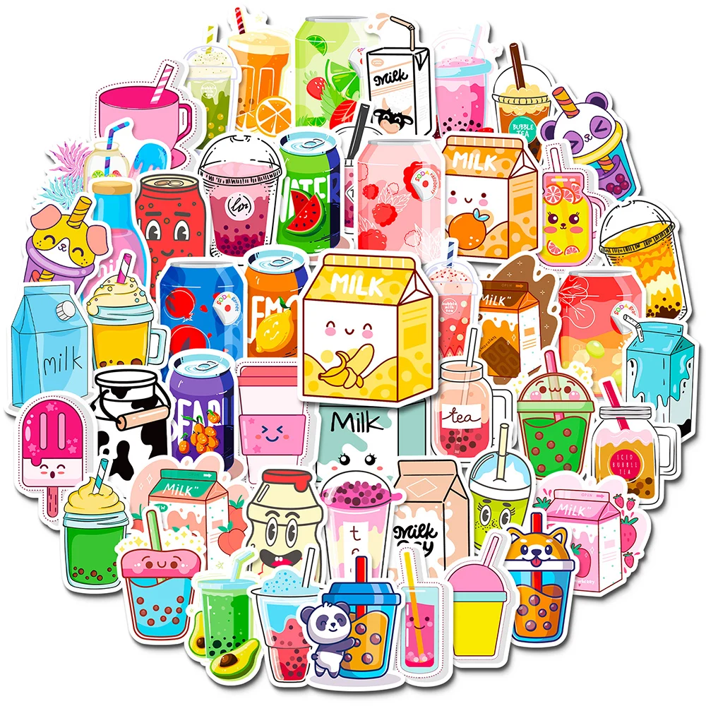 

10/30/50pcs Colorful Kawaii Drink Cartoon Stickers Aesthetic Waterproof Graffiti Stationery Laptop Fridge Cute Stickers for Kids