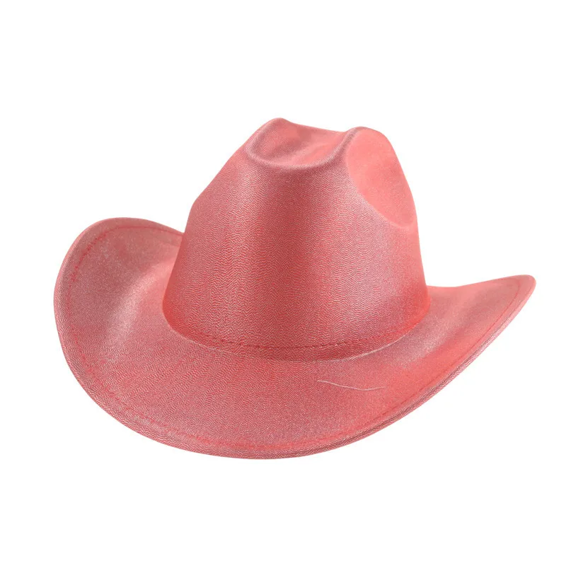 Silver Edge Cowboy Hat Pink Western Carnival Cowboy Dance Party Glossy Felt Cap Top Hat Curling Fedora Hat New