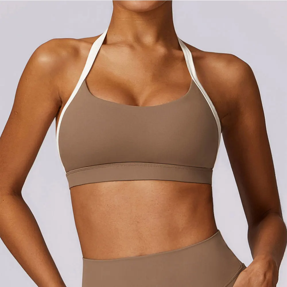 Gym Sport Bra Halter Sports Bra Anti-sweat Breathable Yoga Bra Shockproof Crop Top Fitness Top Push Up Workout Top Women