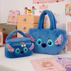 Disney Stitch Plush Handheld Bag Cute Cartoon Stitch Shoulder Bag Large Capacity Makeup Box Portable Lunch Bag Girls Gifts