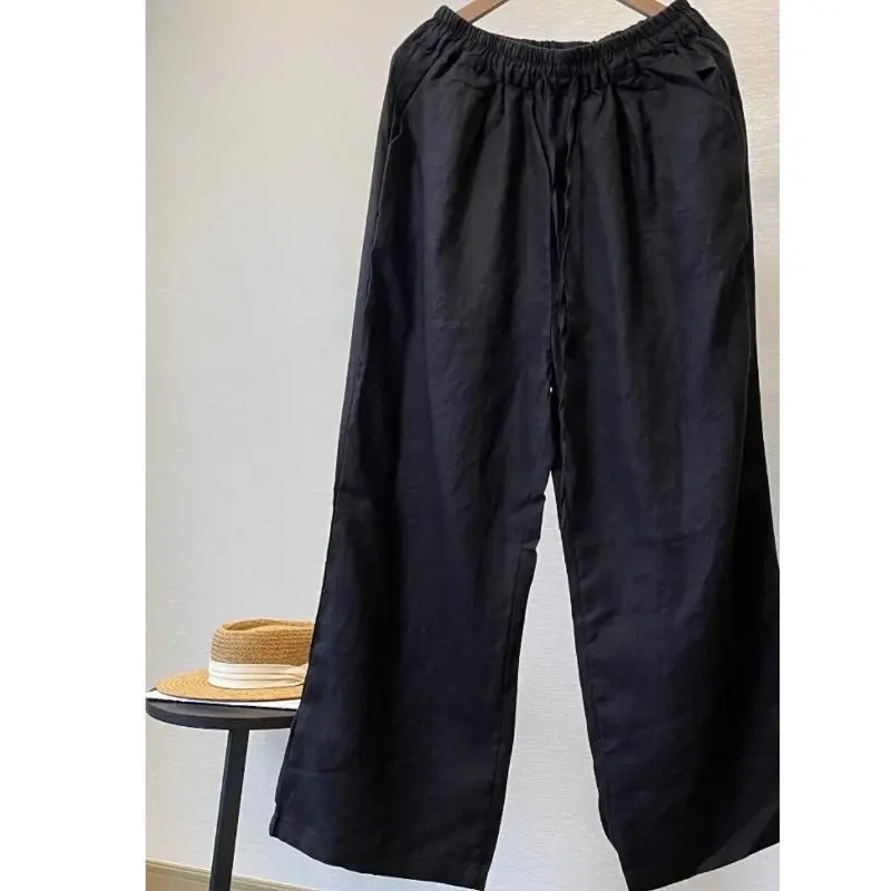 

Белые широкие брюки из хлопка и льна для мужчин и женщин весной и летом. Легкие дышащие повседневные прямые брюки.