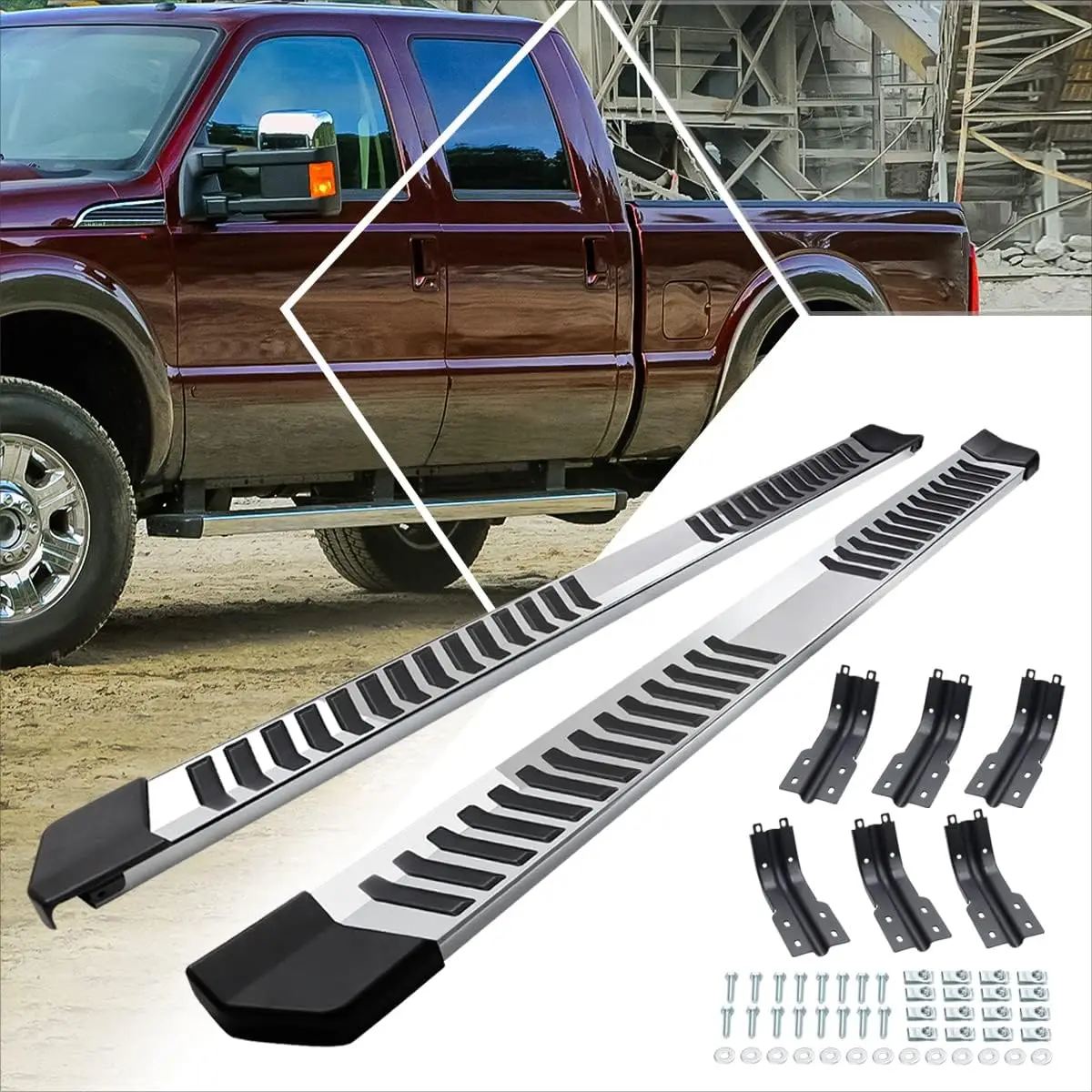 

[Pair] 6" Silver Stainless Running Boards/Side Steps/Nerf Bars Compatible with 99-16 F250-F550 Super Duty Crew Cab
