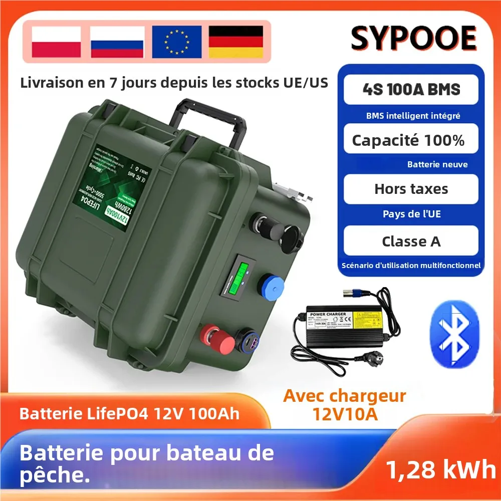 Batterie LiFePO4 12V 100Ah 200Ah 140Ah 24V LPF Portable USB PD 6000+ Cycles Bluetooth BMS pour Bateau Batterie Lithium 12.8V Stock UE