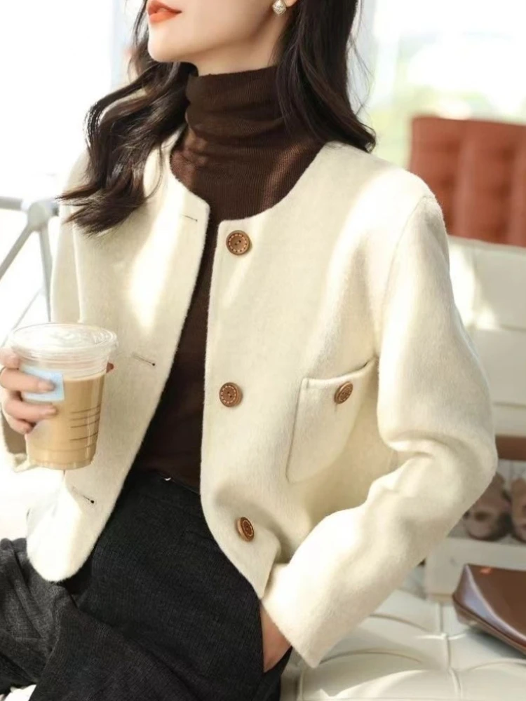 

Винтажное короткое шерстяное пальто для женщин, элегантное ретро-стиль, миниатюрная осенне-зимняя модная теплая куртка