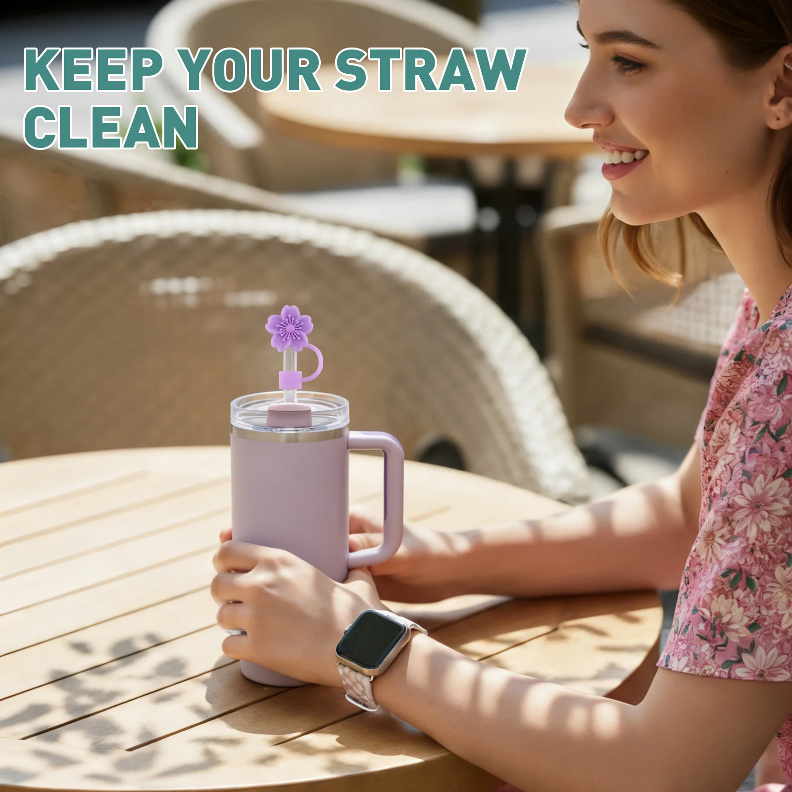 6pcs Multi-color Sakura Cute 10mm Silicone Straw Cover Caps For Stanley Cup Reusable Dust-proof Flower Straw Cartoon Cups Decor
