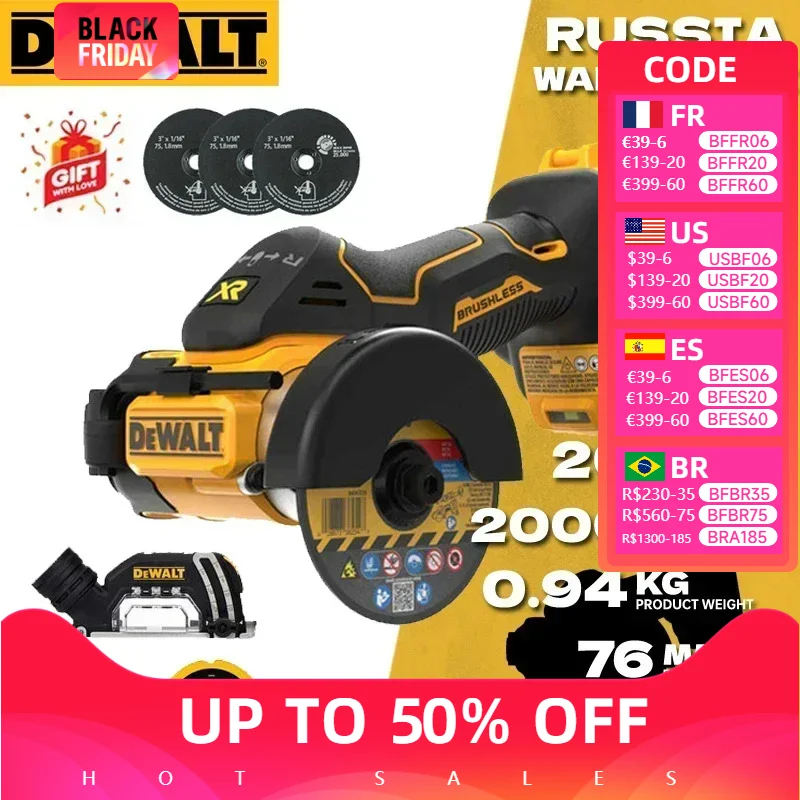 DEWALT DCS438 Mini Angle Grinder Bare Tool 20V XR Brushless Motor Handle CUT OFF Cutting Saw Machine Power Tools DCS438B