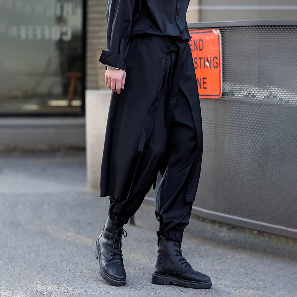 

XS-5XL Mens Autumn Pants Ribbon Side Hem Casual Pants Streetwear Fashion Trendy Daily Outdoor Wide Leg Pants Men'S Clothing 2025