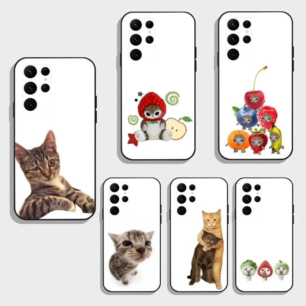 

Big-eyed Goofy CAT Silly Phone Case For Samsung S26,S25,S24,S23,S22,S30,S21,Ultra,Plus,FE 5G Black Soft Cover